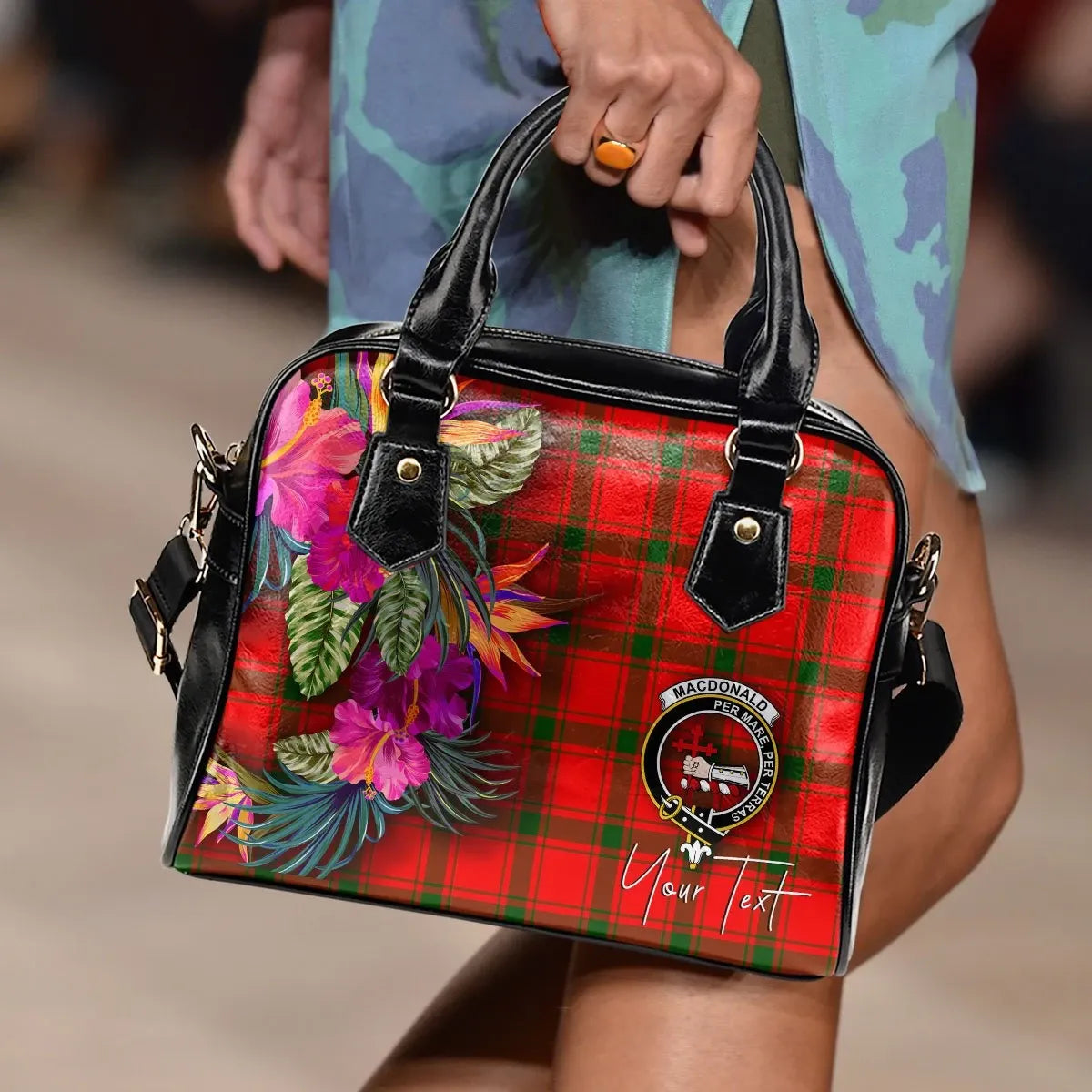 MacDonald (of Sleat) Tartan Hibiscus Shoulder Handbag