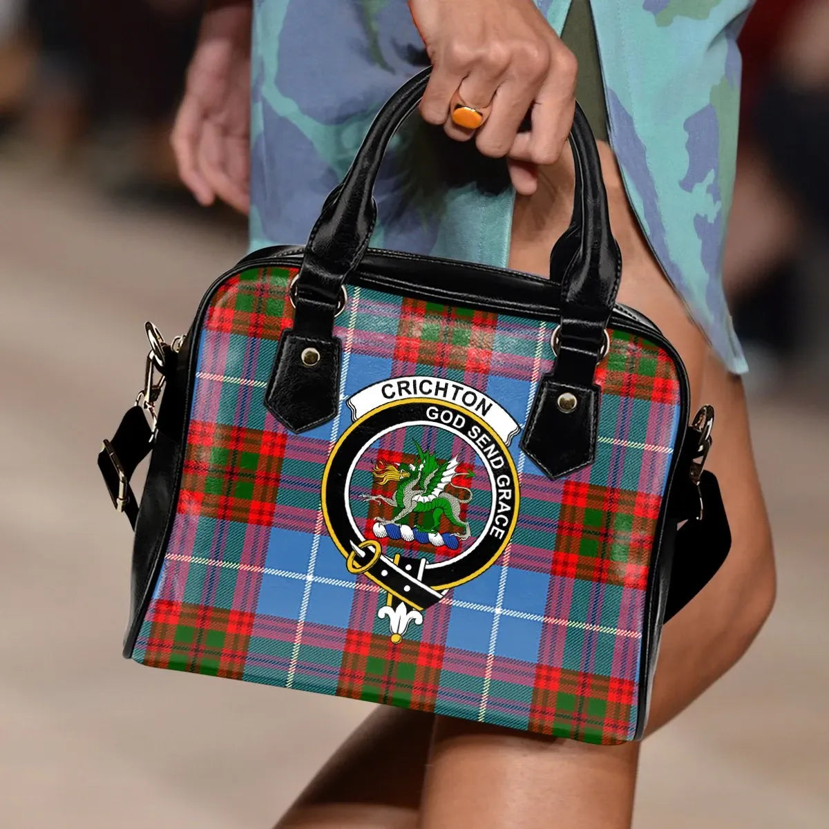 Crichton District Tartan Crest Shoulder Handbag