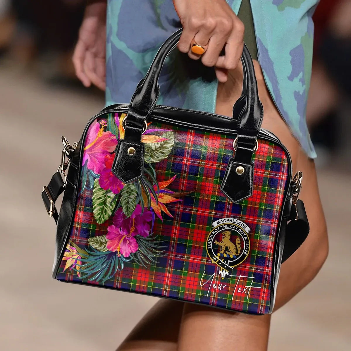 MacPherson Tartan Hibiscus Shoulder Handbag