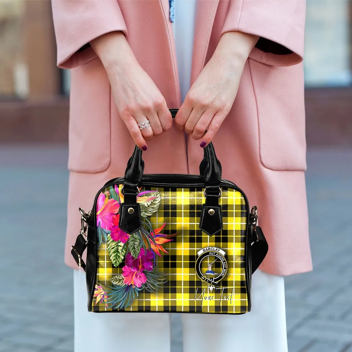 Barclay Tartan Hibiscus Shoulder Handbag