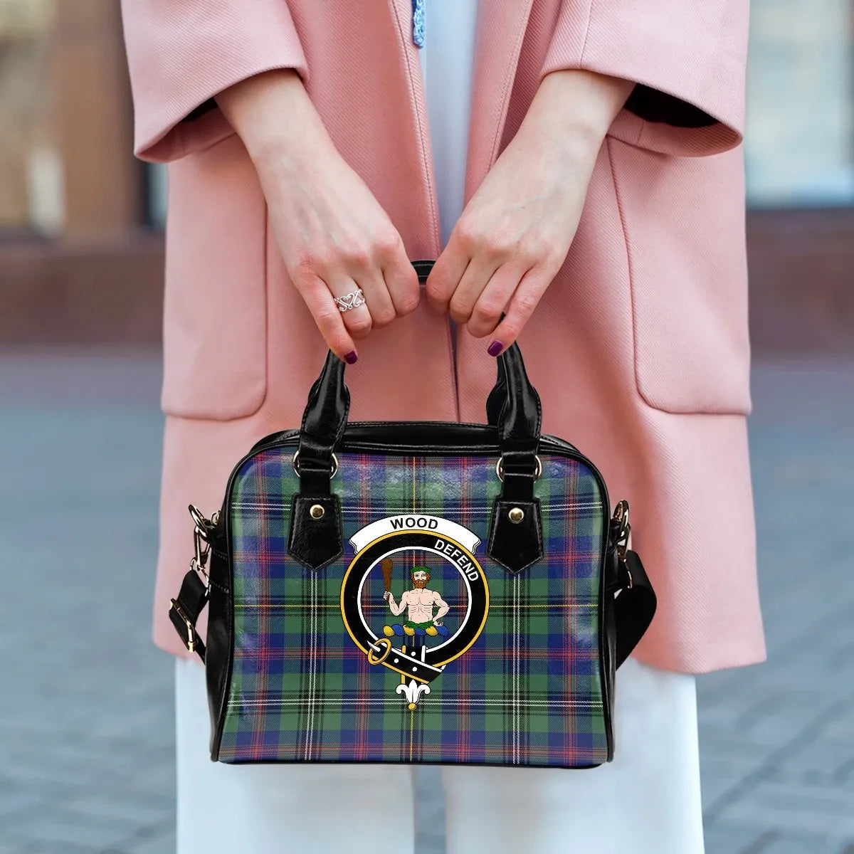 Wood Tartan Crest Shoulder Handbag