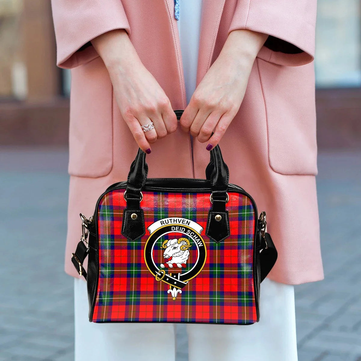 Ruthven Modern Tartan Crest Shoulder Handbag