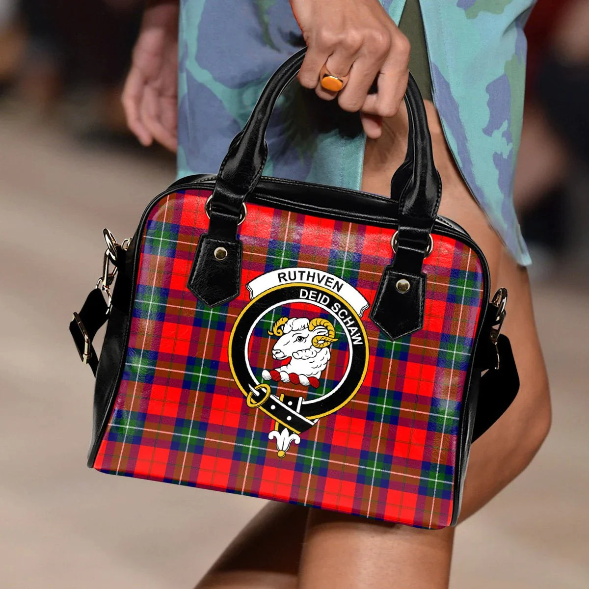 Ruthven Modern Tartan Crest Shoulder Handbag