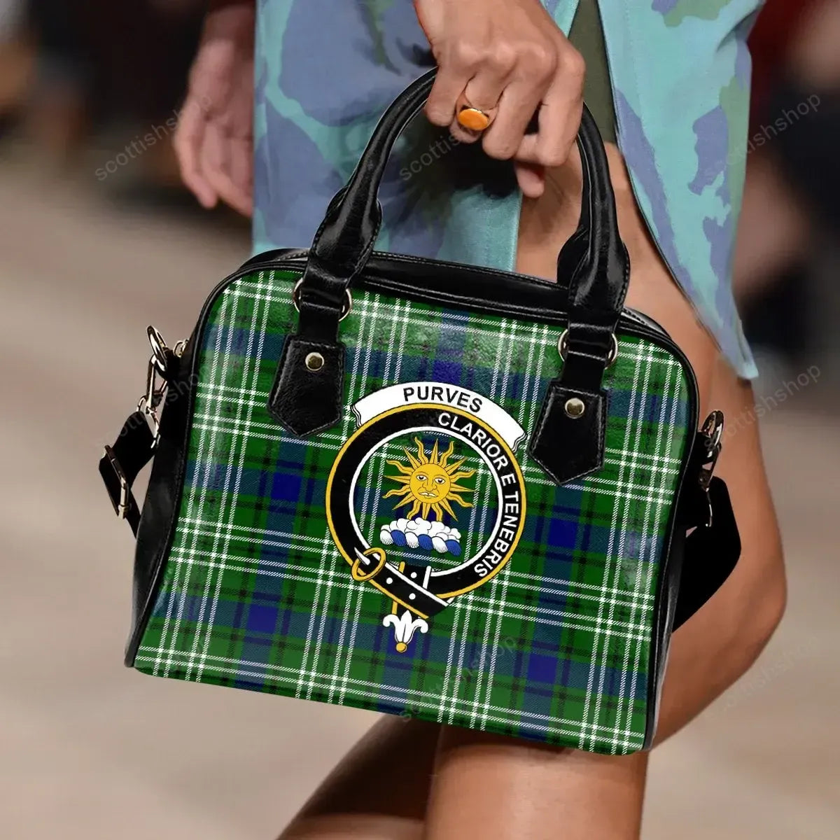 Purves Tartan Crest Shoulder Handbag