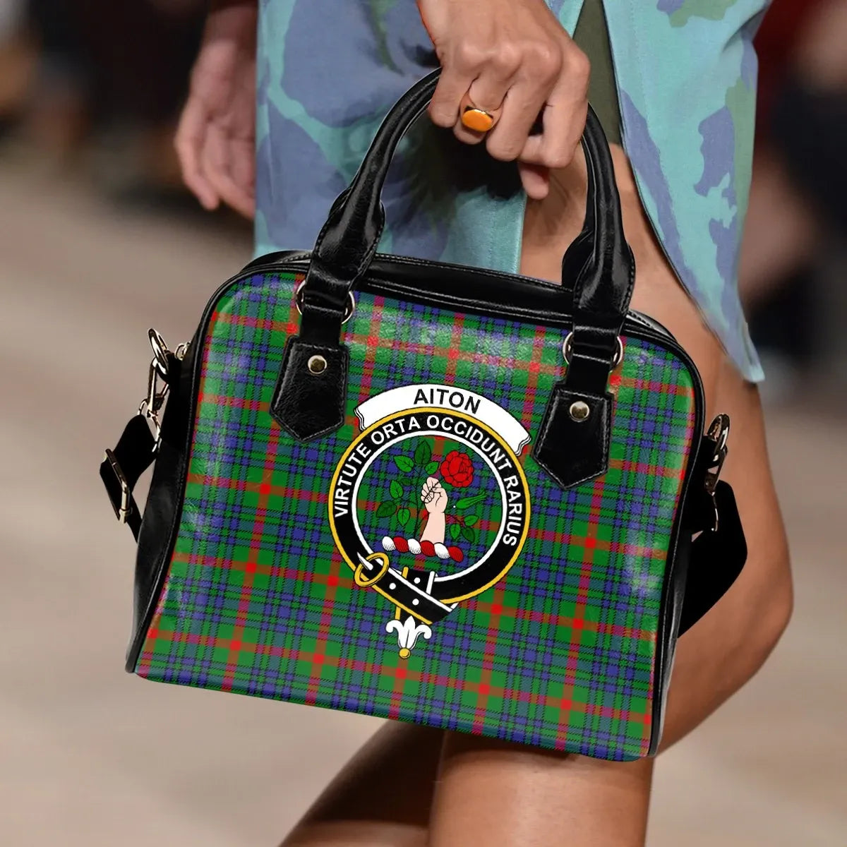 Aiton Tartan Crest Shoulder Handbag