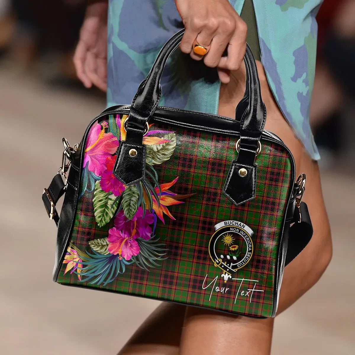Buchan Tartan Hibiscus Shoulder Handbag