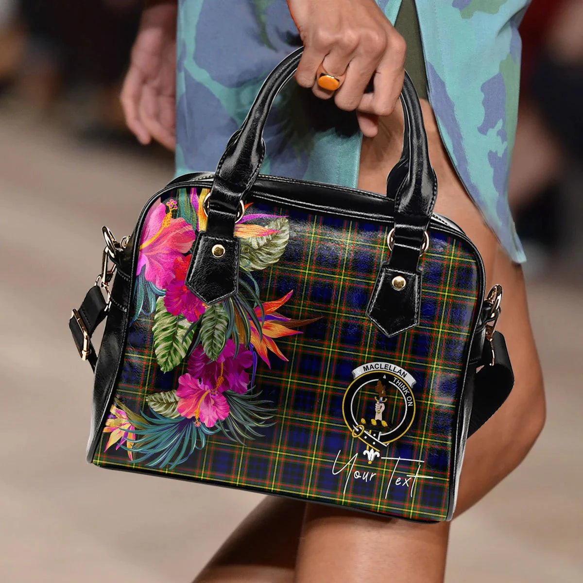 MacLellan Tartan Hibiscus Shoulder Handbag