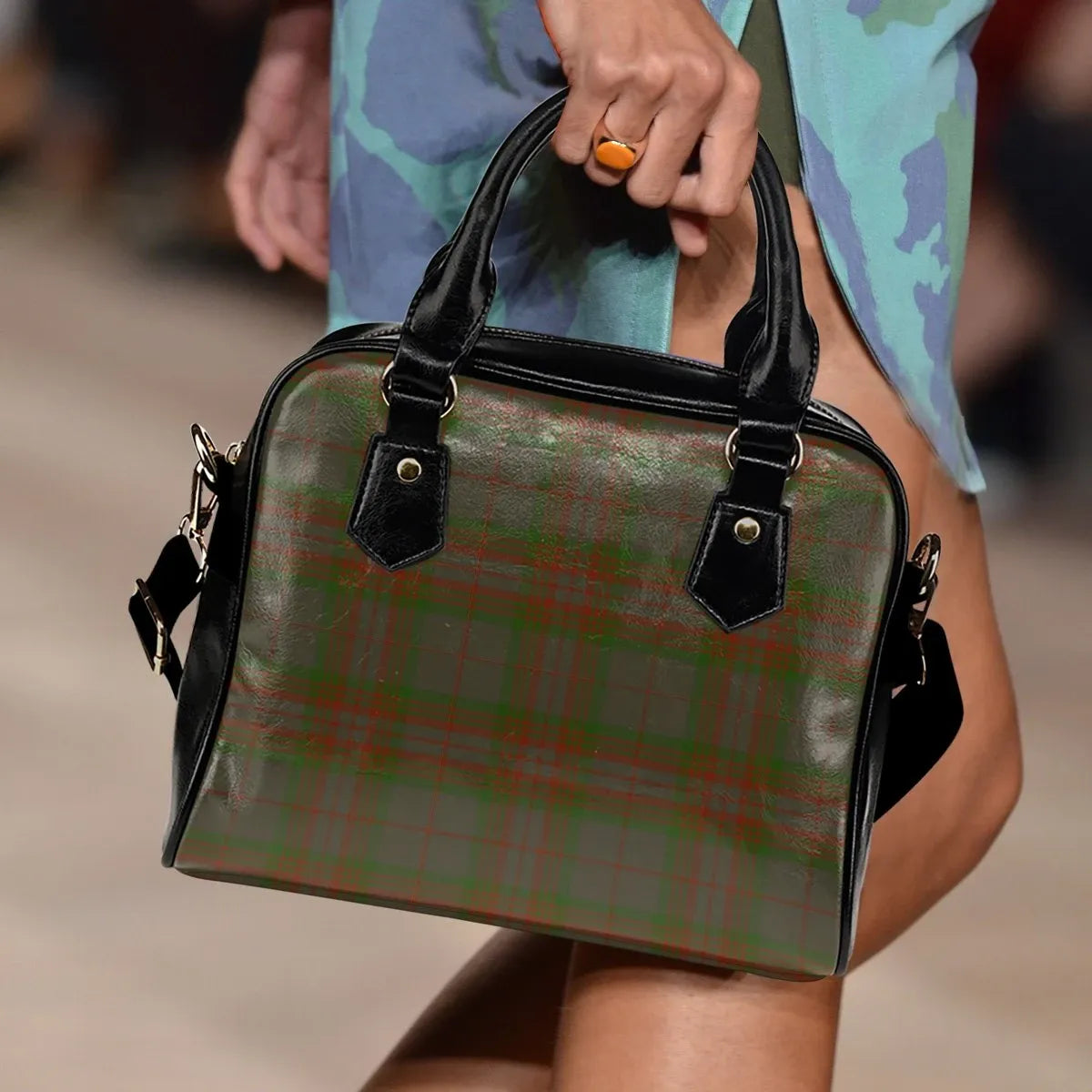 Gray Tartan Plaid Shoulder Handbag