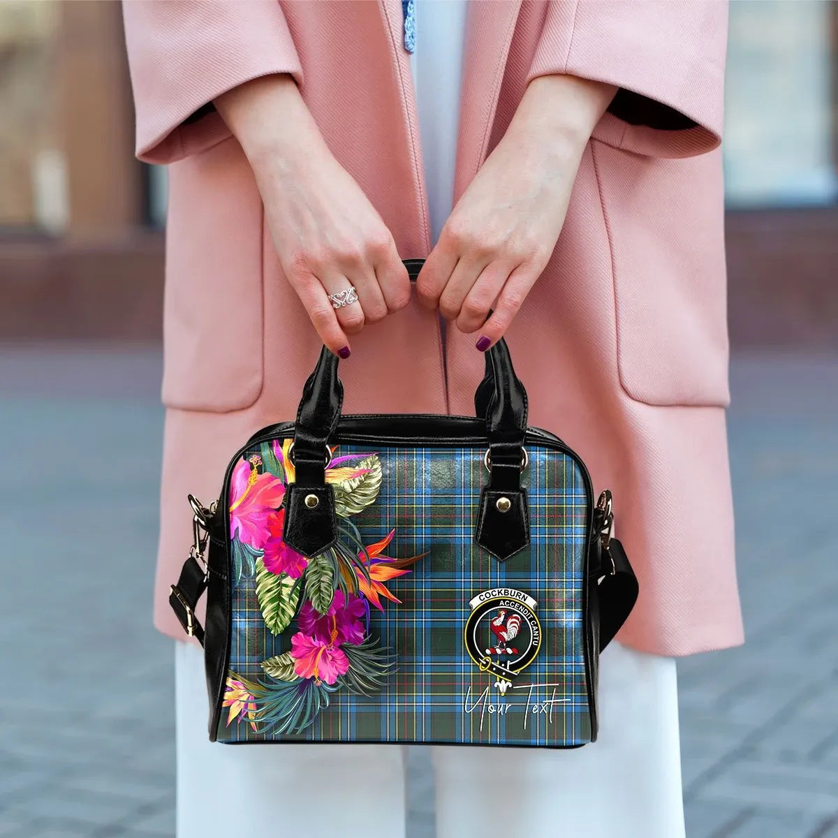 Cockburn Tartan Hibiscus Shoulder Handbag