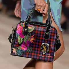 Broun Tartan Hibiscus Shoulder Handbag