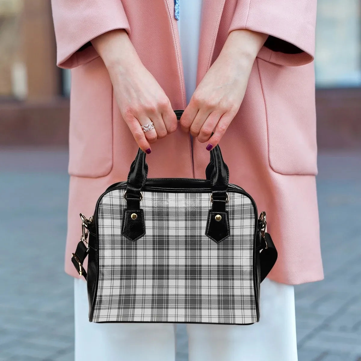 Douglas Grey Modern Tartan Plaid Shoulder Handbag