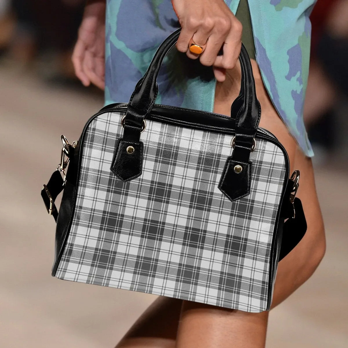 Douglas Grey Modern Tartan Plaid Shoulder Handbag