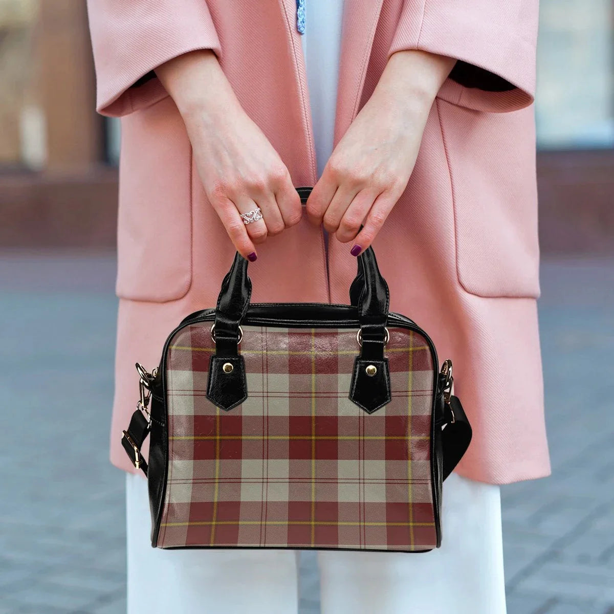 Cunningham Burgundy Dancers Tartan Plaid Shoulder Handbag