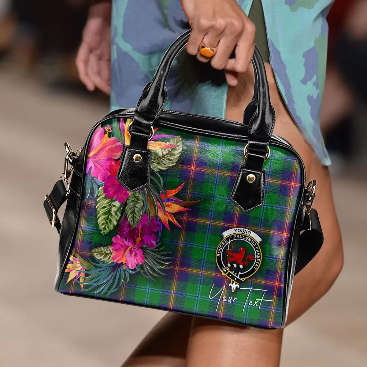 Young Tartan Hibiscus Shoulder Handbag