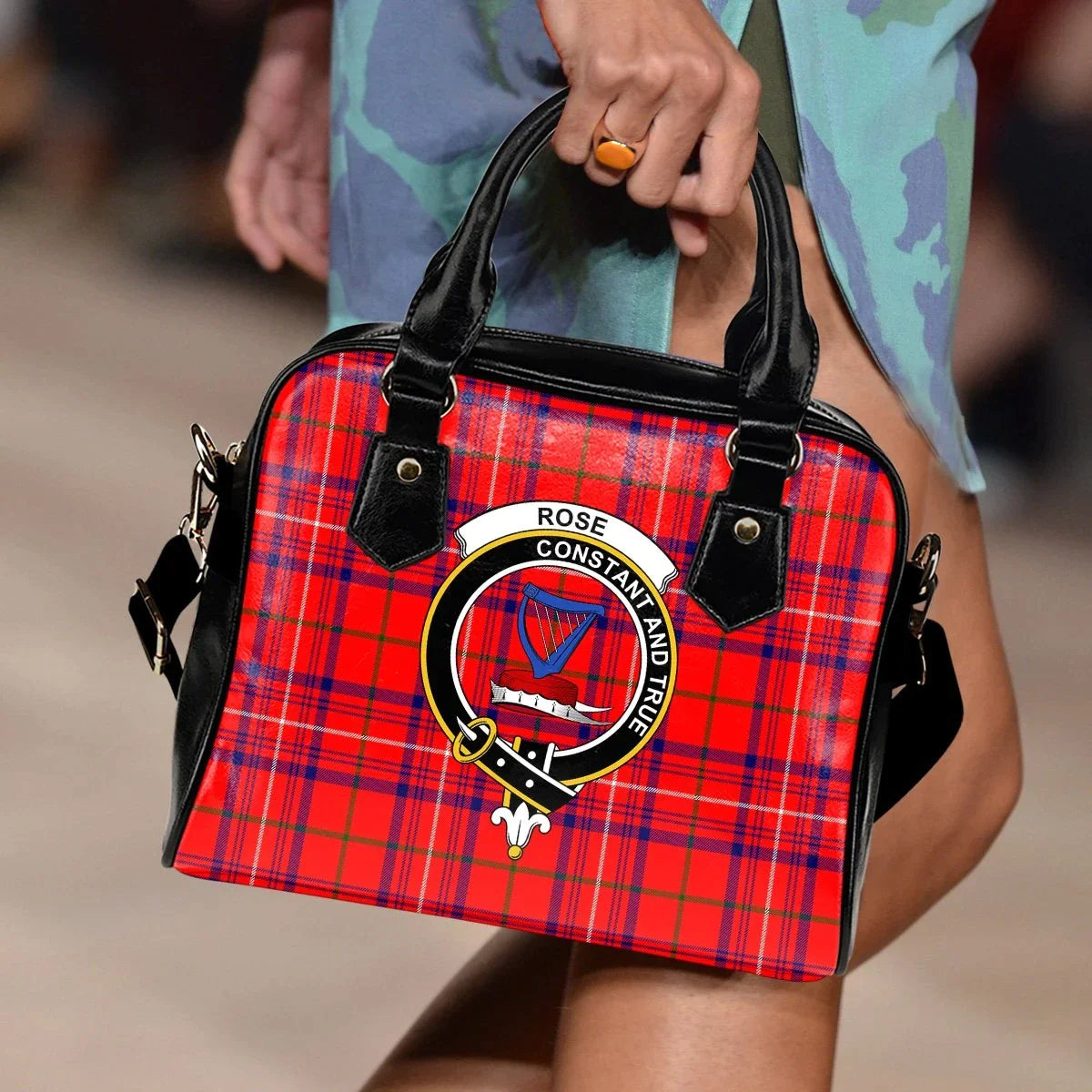 Rose Tartan Crest Shoulder Handbag