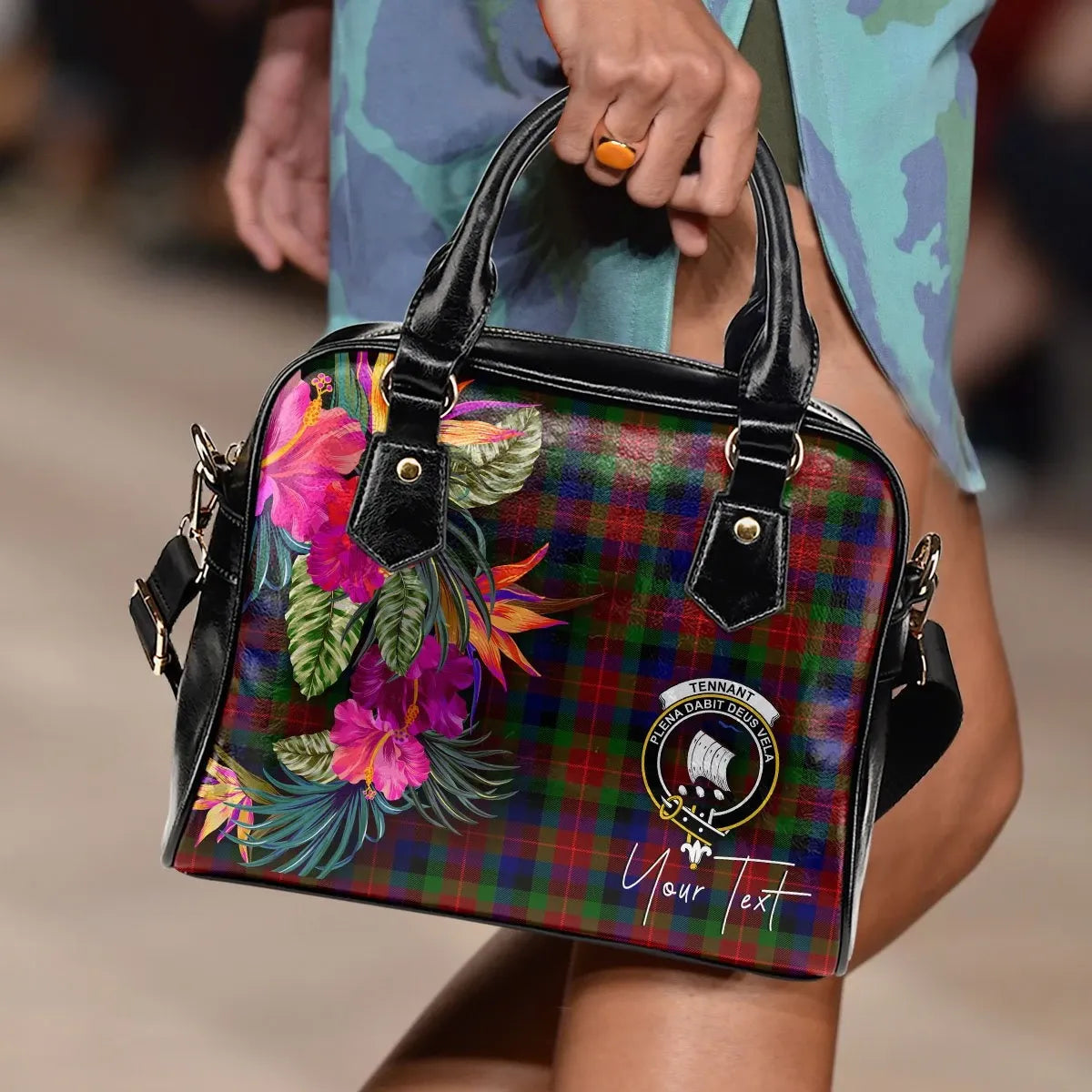 Tennant Tartan Hibiscus Shoulder Handbag