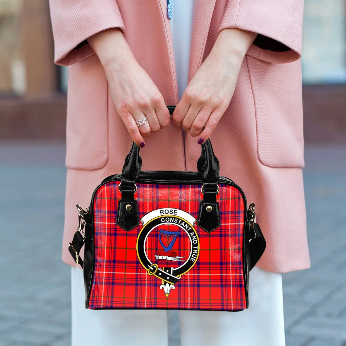 Rose Tartan Crest Shoulder Handbag