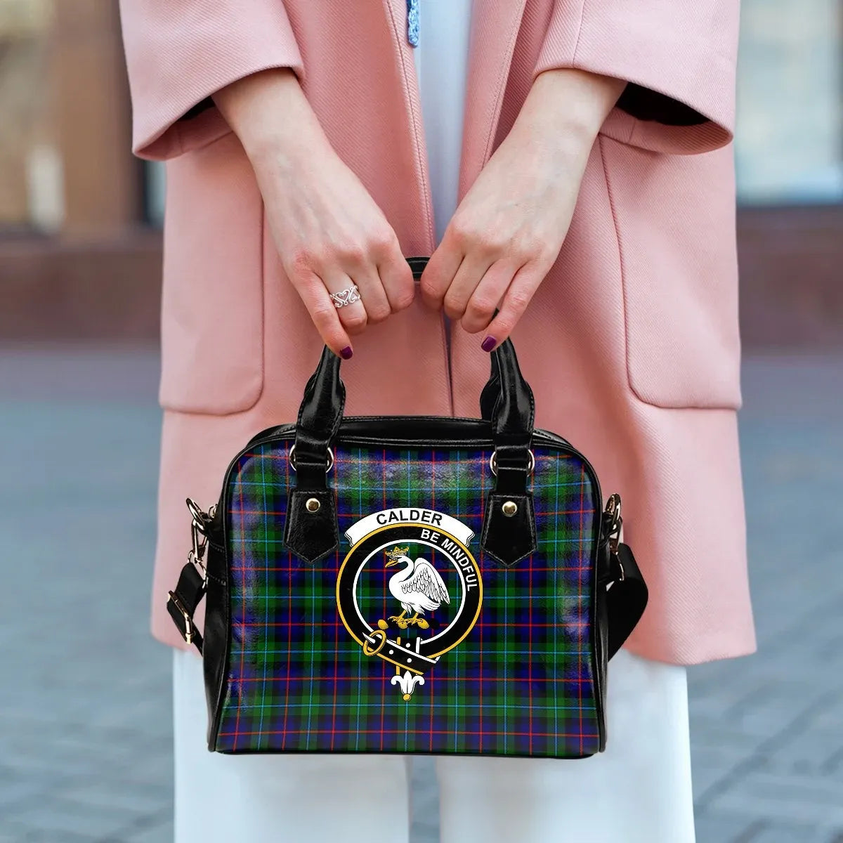 Calder Modern Tartan Crest Shoulder Handbag