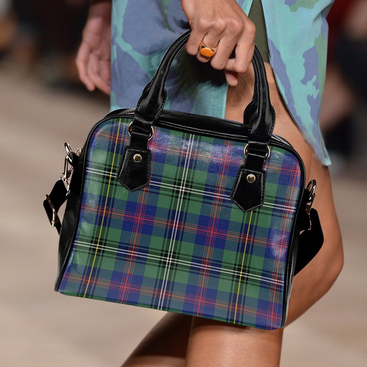 Wood Modern Tartan Plaid Shoulder Handbag