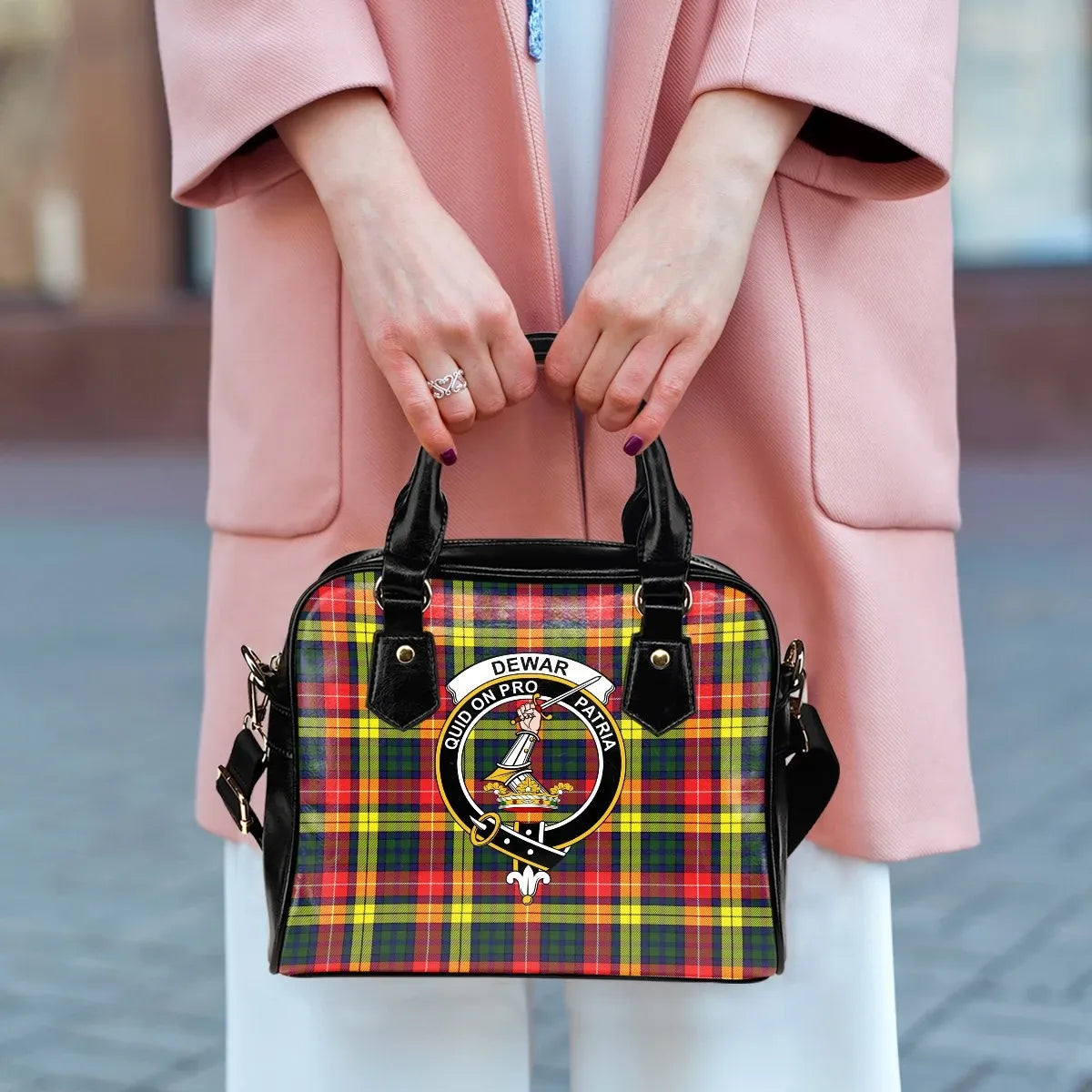 Dewar Tartan Crest Shoulder Handbag