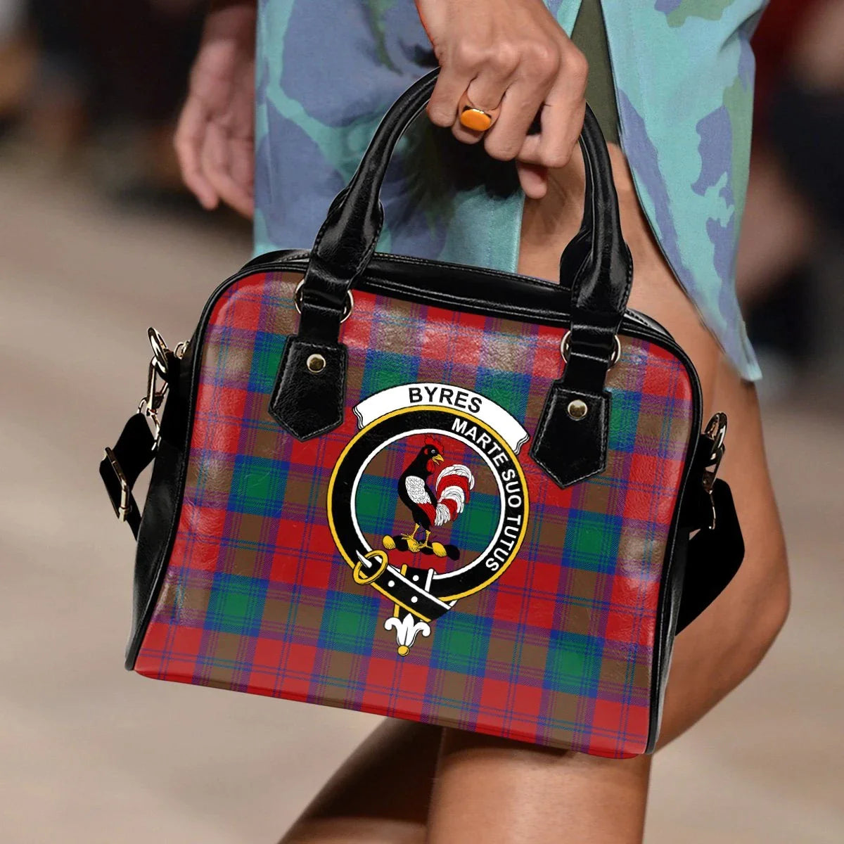 Byres Tartan Crest Shoulder Handbag