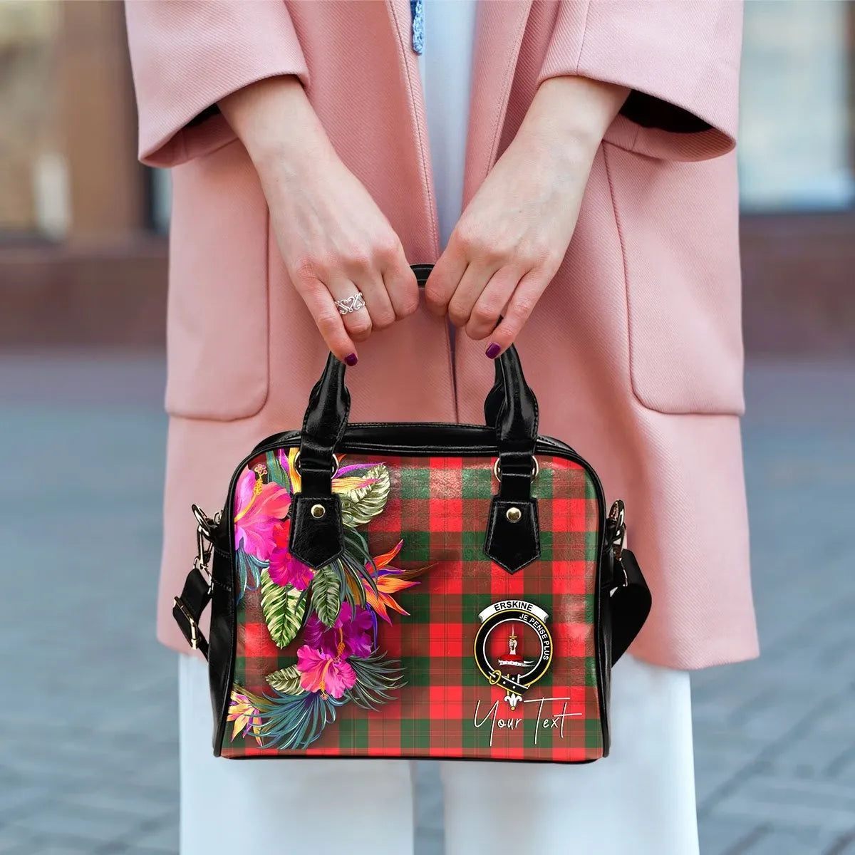 Erskine Tartan Hibiscus Shoulder Handbag