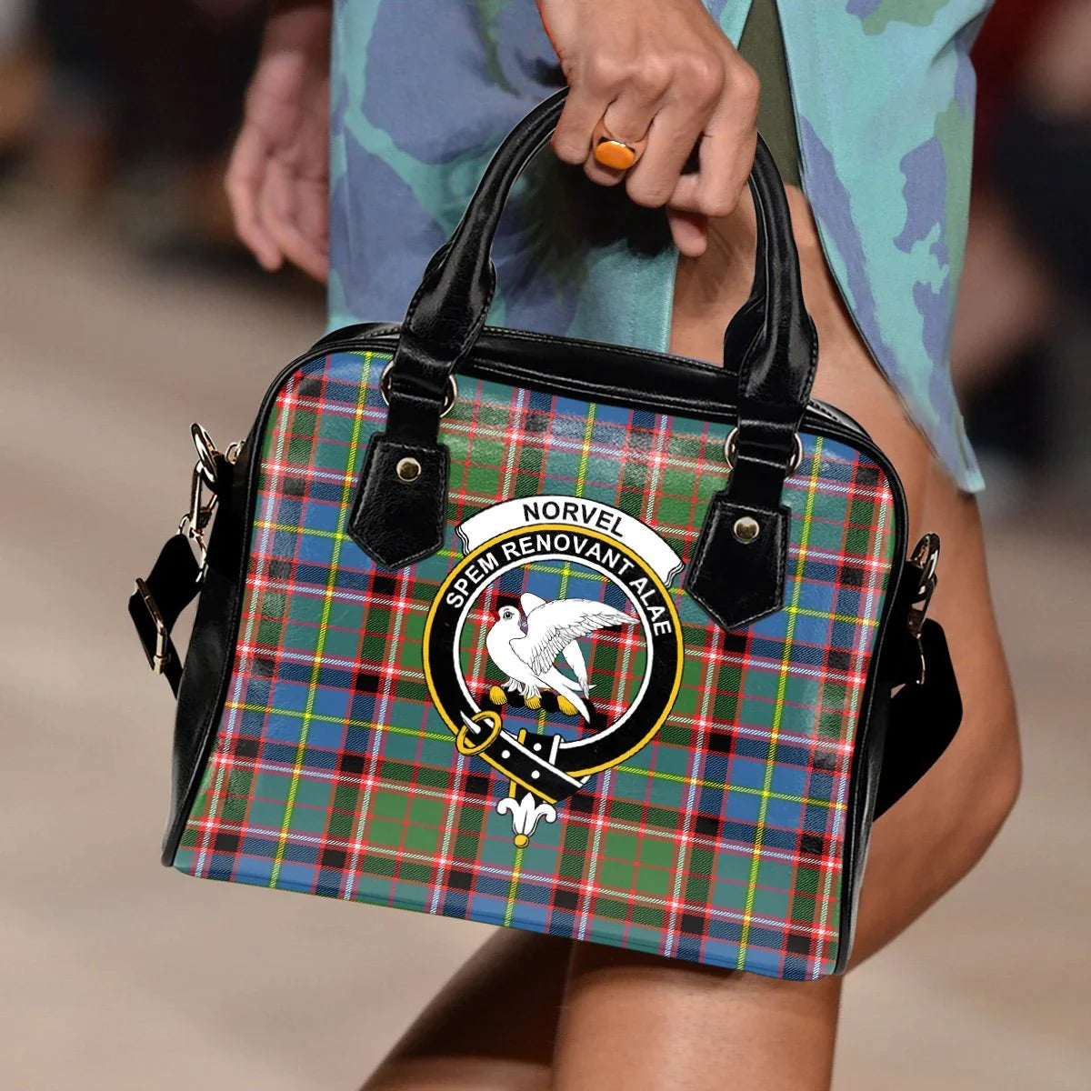 Norvel Tartan Crest Shoulder Handbag