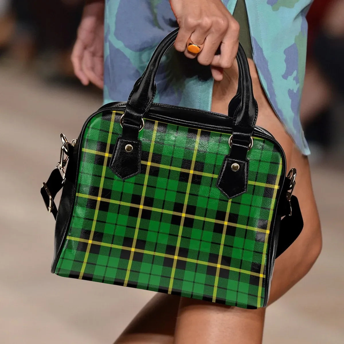 Wallace Hunting, Green Tartan Plaid Shoulder Handbag