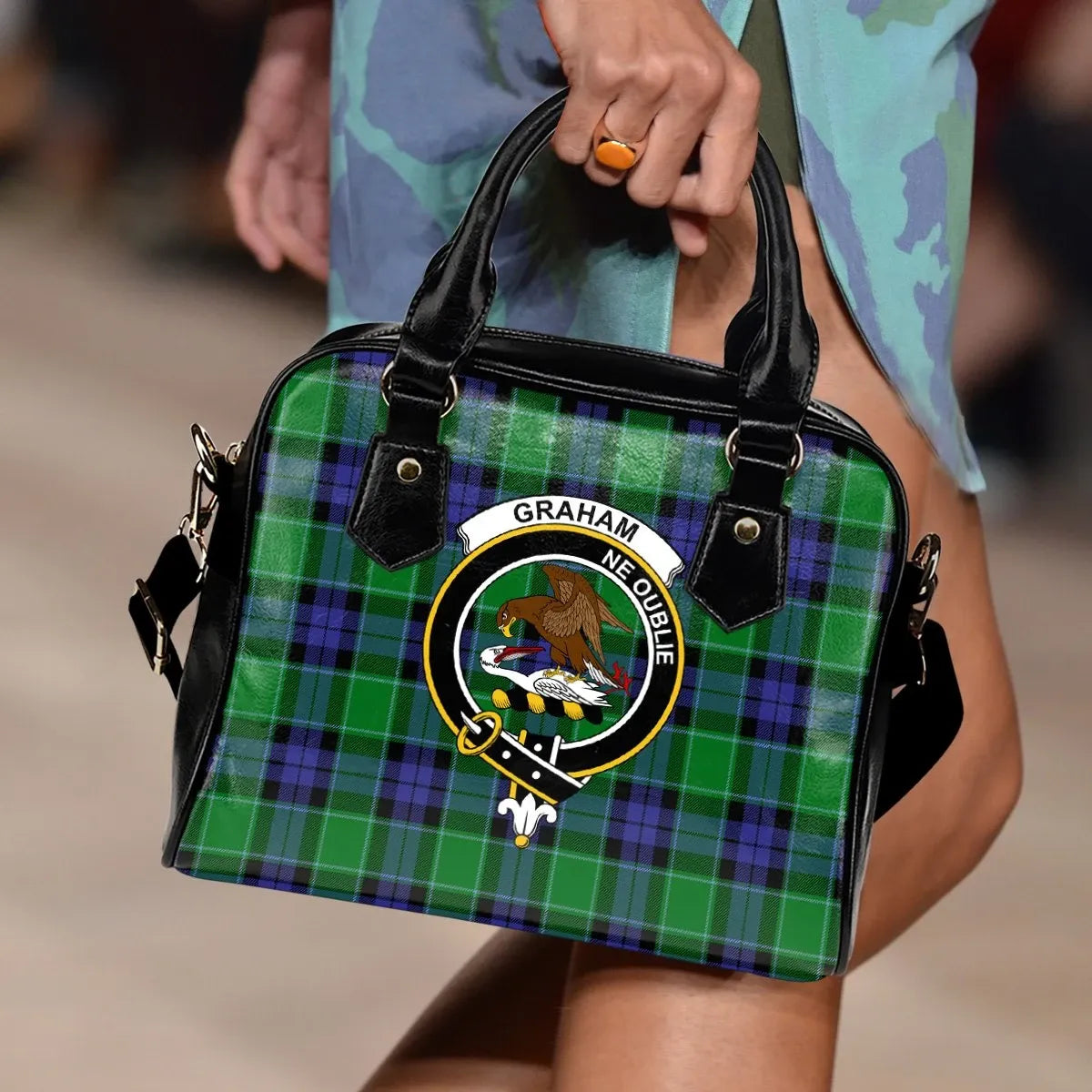 Graham of Menteith Modern Tartan Crest Shoulder Handbag