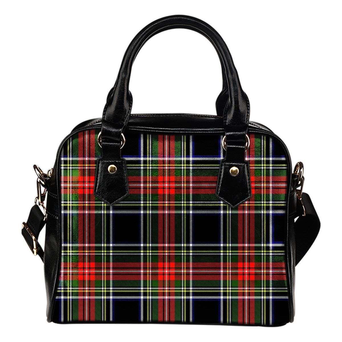 Stewart Black Tartan Plaid Shoulder Handbag