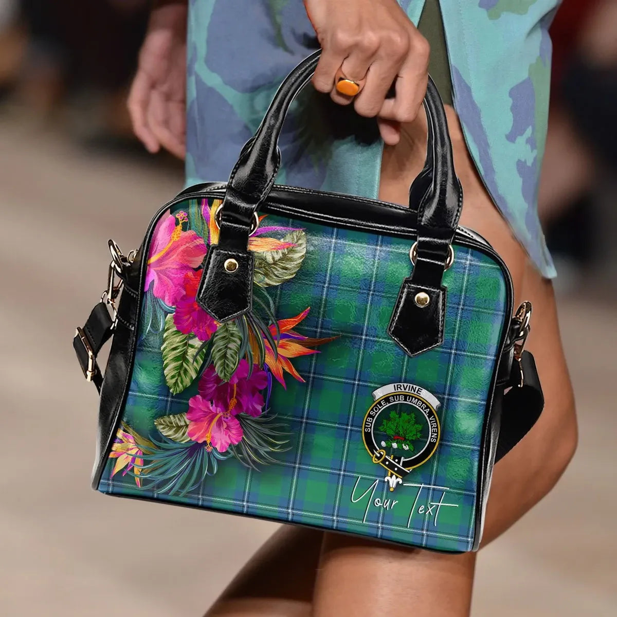 Irvine Tartan Hibiscus Shoulder Handbag