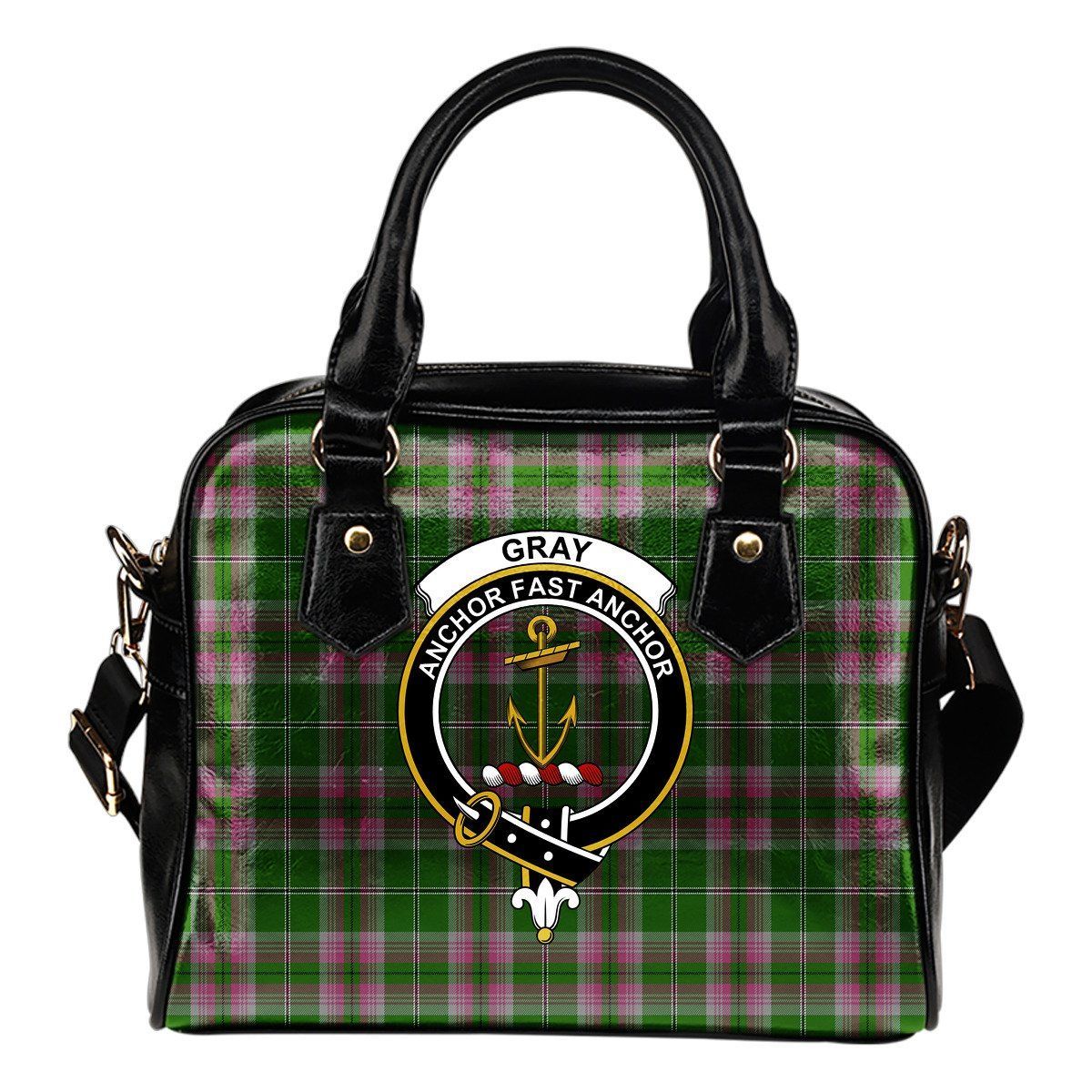 Gray Hunting Tartan Crest Shoulder Handbag