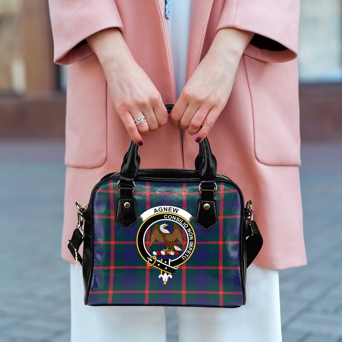 Agnew Modern Tartan Crest Shoulder Handbag