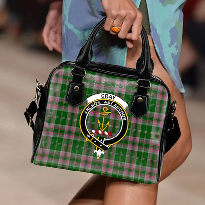 Gray Hunting Tartan Crest Shoulder Handbag