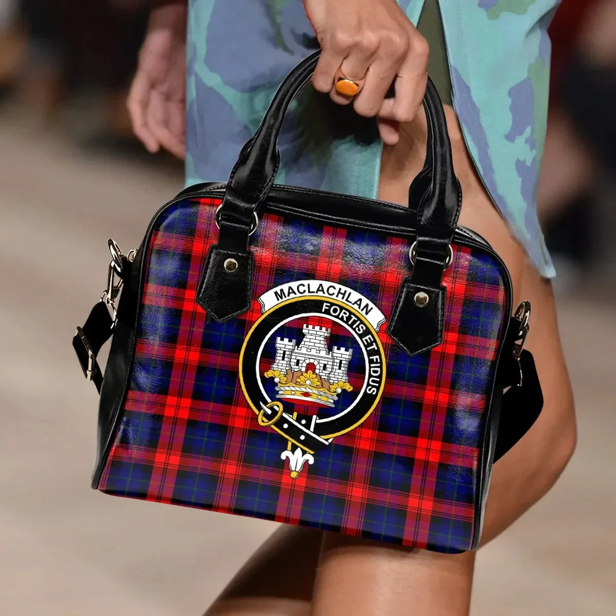 MacLachlan Modern Tartan Crest Shoulder Handbag