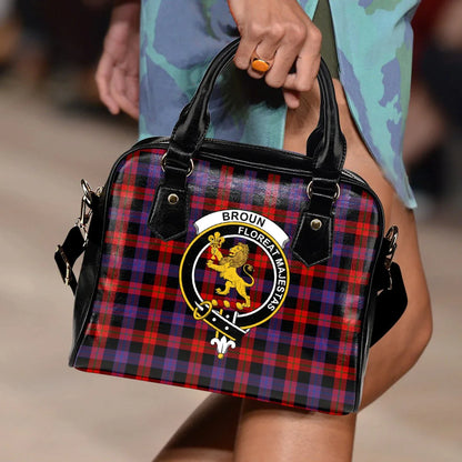 Broun Modern Tartan Crest Shoulder Handbag