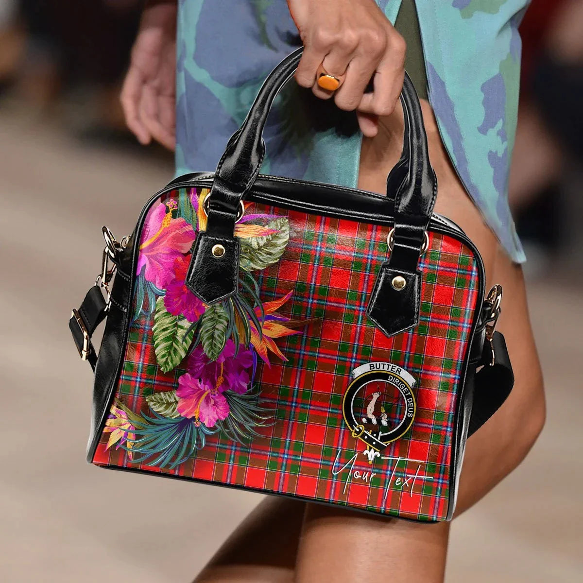 Butter Tartan Hibiscus Shoulder Handbag