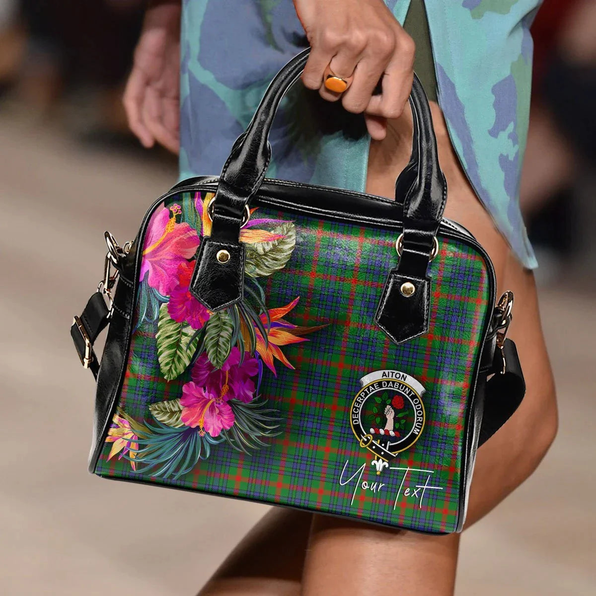 Aiton Tartan Hibiscus Shoulder Handbag