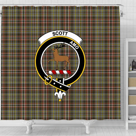 Scott Green Weathered Tartan Crest Shower Curtain