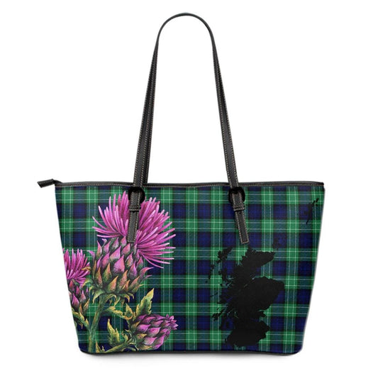 Abercrombie Tartan Leather Tote Bag Thistle Maps Style