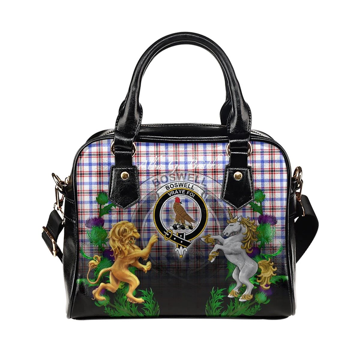 Boswell Modern Tartan Shoulder Handbag Lion Unicorn Thistle Style