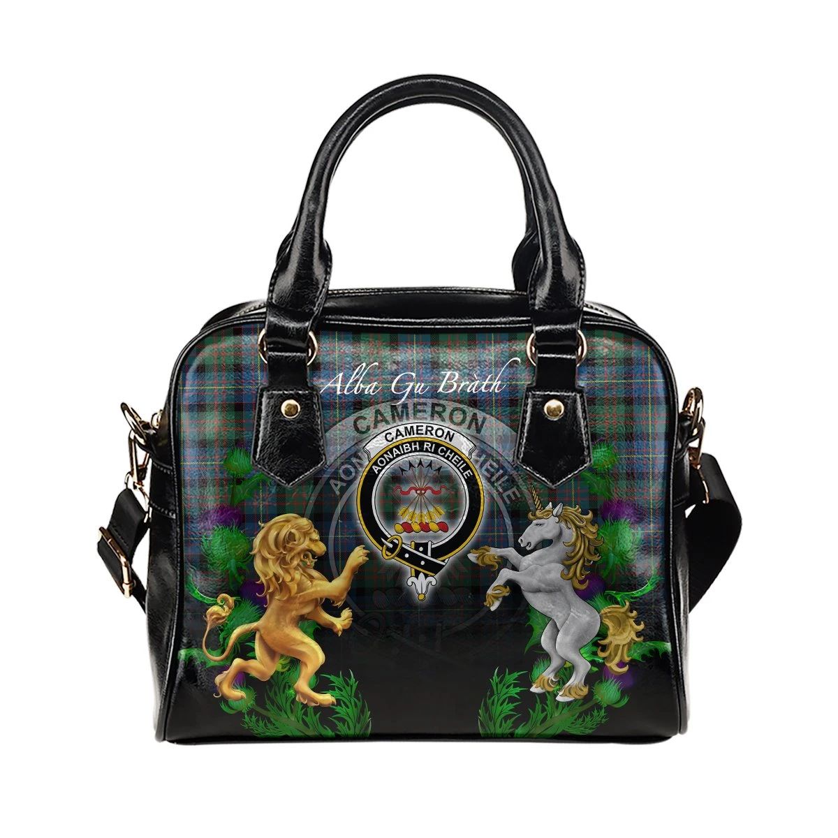 Cameron of Erracht Ancient Tartan Shoulder Handbag Lion Unicorn Thistle Style