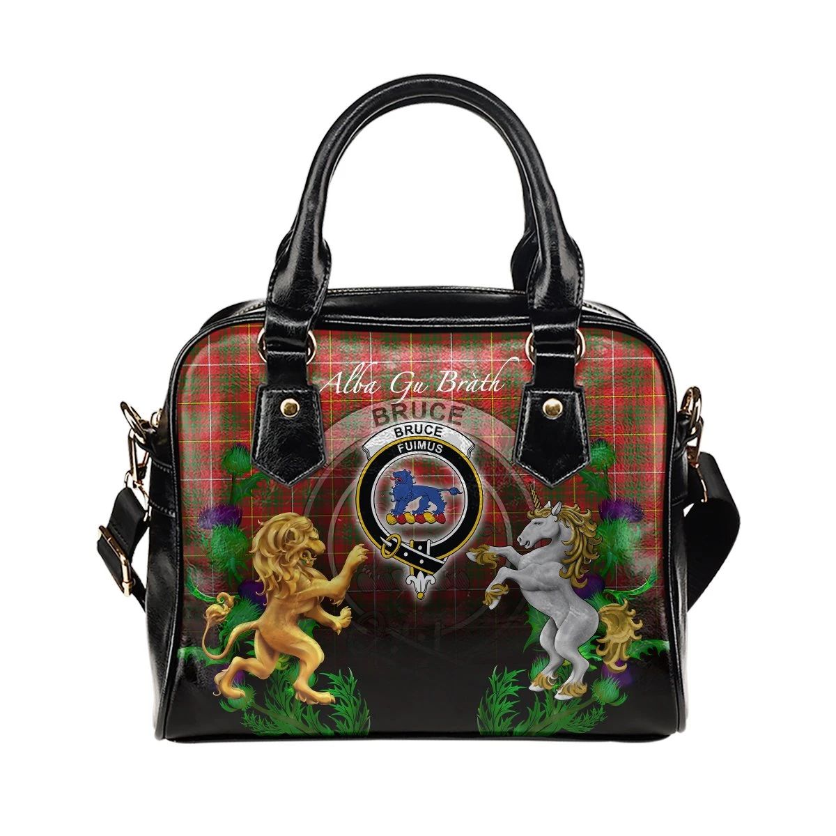 Bruce Modern Tartan Shoulder Handbag Lion Unicorn Thistle Style