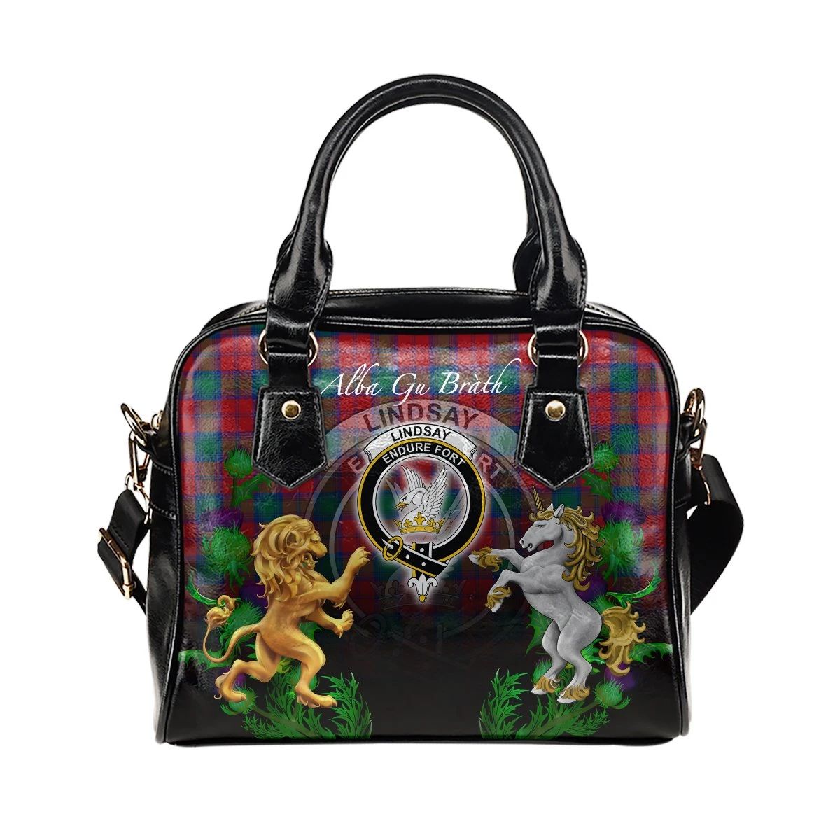 Lindsay Modern Tartan Shoulder Handbag Lion Unicorn Thistle Style