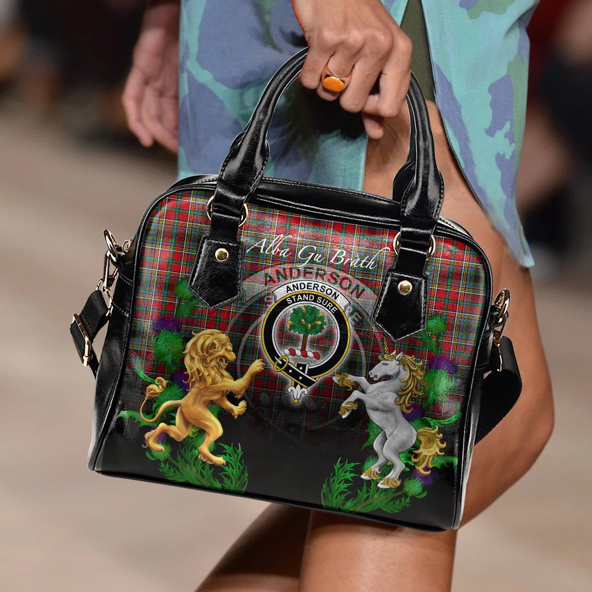 Anderson of Arbrake Tartan Shoulder Handbag Lion Unicorn Thistle Style