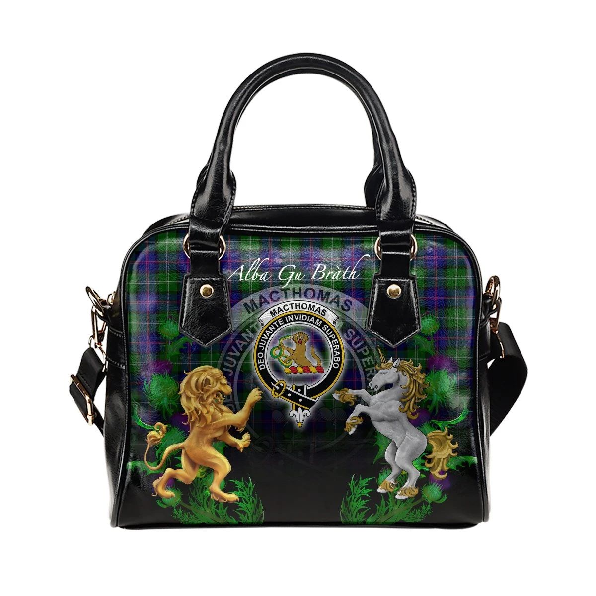 MacThomas Modern Tartan Shoulder Handbag Lion Unicorn Thistle Style