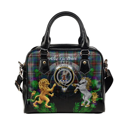 Fraser Hunting Ancient Tartan Shoulder Handbag Lion Unicorn Thistle Style