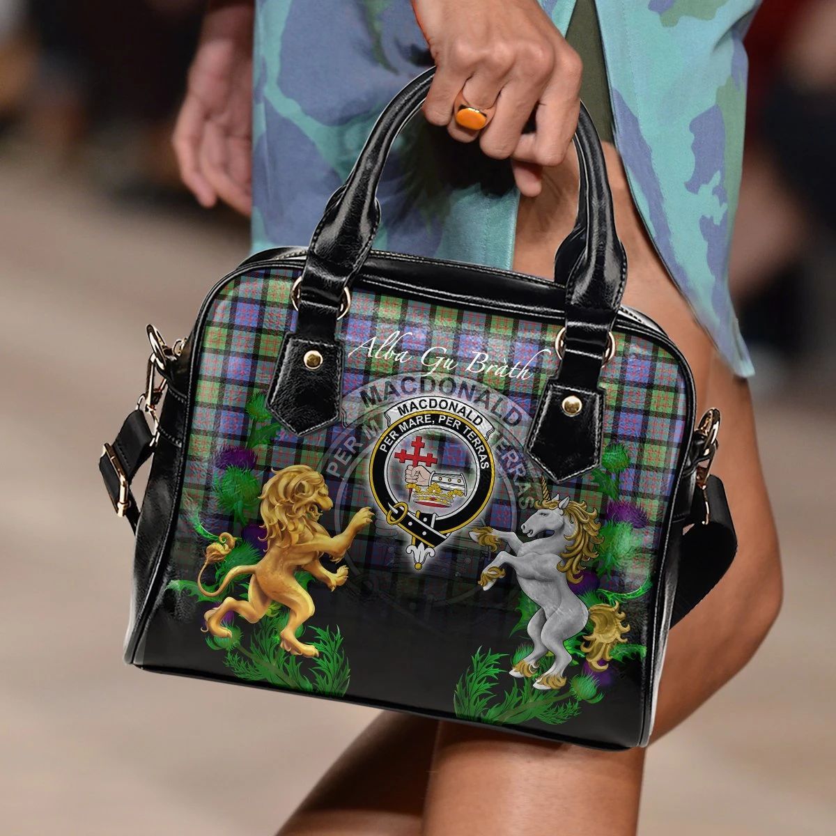 MacDonald Ancient Tartan Shoulder Handbag Lion Unicorn Thistle Style