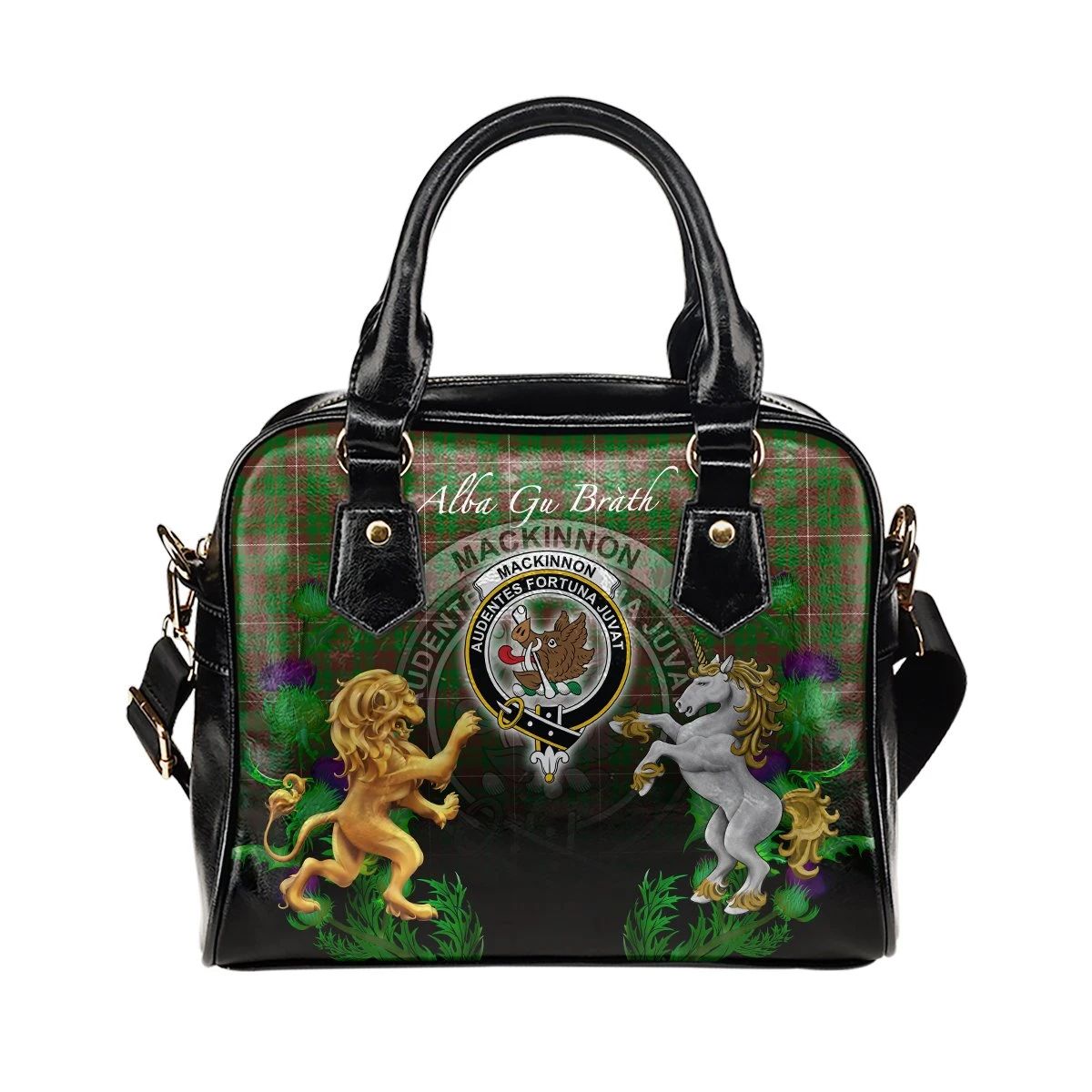 MacKinnon Hunting Modern Tartan Shoulder Handbag Lion Unicorn Thistle Style