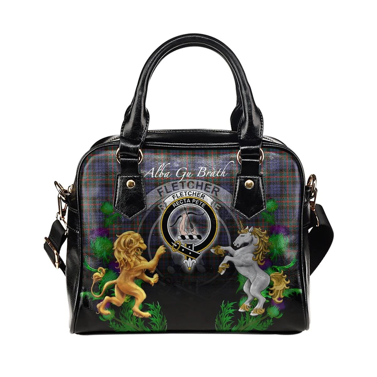 Fletcher of Dunans Tartan Shoulder Handbag Lion Unicorn Thistle Style